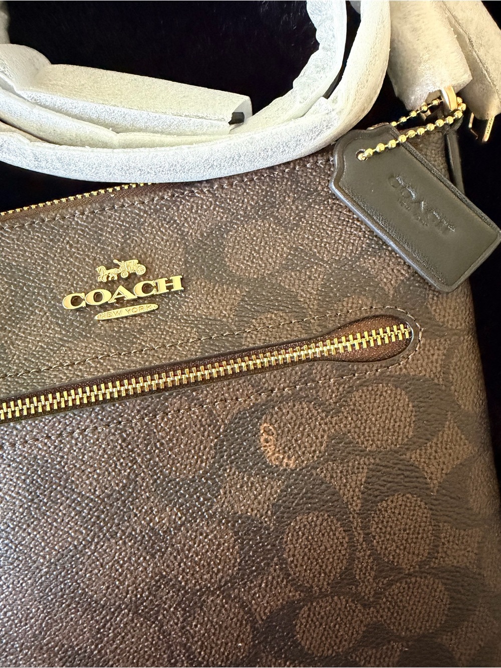 COACH Brown Signature Canvas Crossbody with Gold Logo